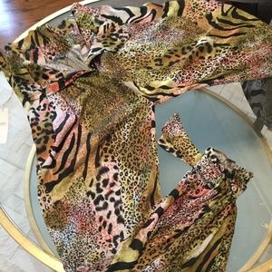 Animal print satin pants with waist and bottom tie